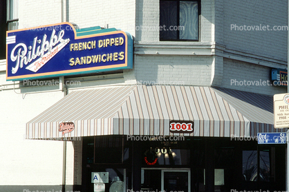 Phillippe, French Dipped Sandwiches, awning, signage