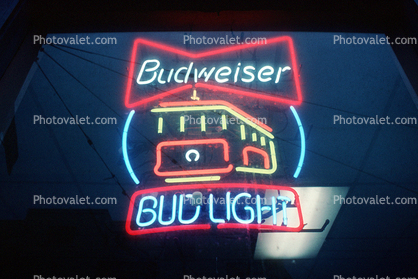 Neon Sign, night, Budweiser Cable Car, Bud Light