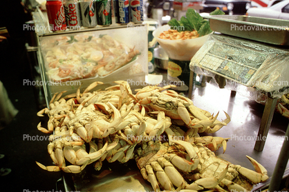 Cooked Dungeness Crabs, steamed, seafood, shellfish, Fishermans Wharf, Scale