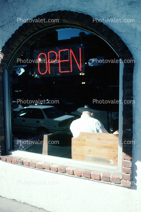 Open neon sign, arch, window, Nashville, Tennessee