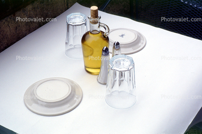 Empty Table Setting, Glass, Oil, Salt, Pepper, Table Cloth, Boca Raton