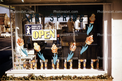 Store Front, Ice Cream Parlor, Open Sign, 1950s