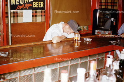 Passed Out, Bar, Getting Drunk, Drinking, Alcohol, Bottles, 1950s