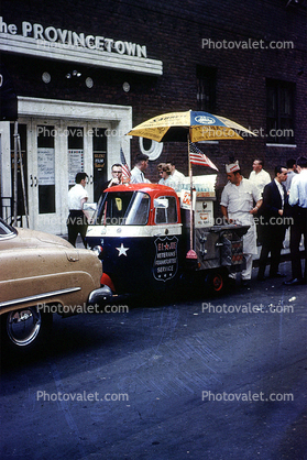 Hot Dog Scooter, Three-Wheeler, Provincetown, Tri-wheeler, 3-Wheeler, Minicar, parasol, umbrella, microcar, August 1961, 1960s