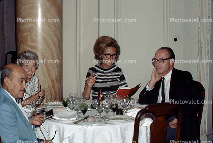 Formal Dinner. Women, Men, couples, Cigarette, August 1969