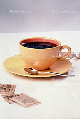 Coffee Cup, saucer, full, spoon, dishes
