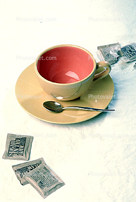 Coffee Cup, saucer, empty, sugar, spoon, dishes