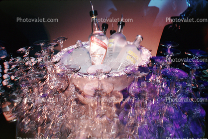 Ice Bowl, empty glasses, Vodka Bottles, cold, ice, Stolichnaya