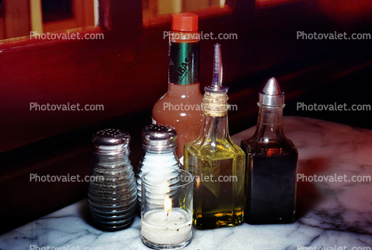salt and pepper shaker, table salt, oil and vinegar