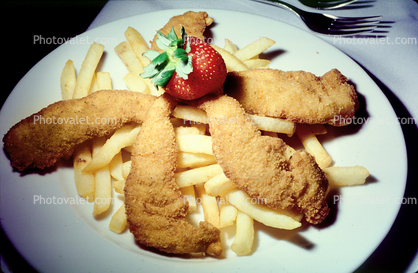 fish and chips, french fries, Deep Fried, Potato, strawberry, Plate, deep-fried