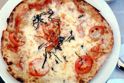 Pizza, Tomato, Cheese, Basil, thin crust