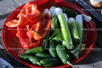 Bell Peppers, Chilis, Leeks, plate