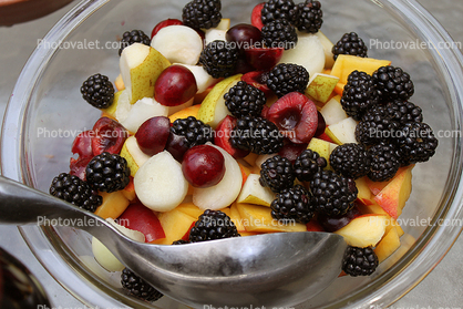 Fruit Bowl, Spoon, Blackberries, Pears