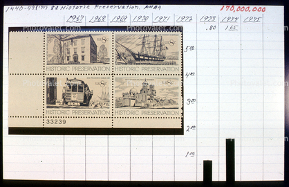 Historic Preservation Stamps, Cable Car, USS Constituiton, Eight Cent Stamp