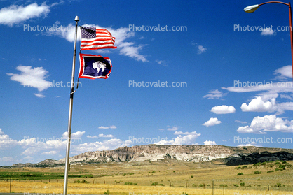 Wyoming State Flag, Old Glory, USA, United States of America, Fifty State Flags, Windy, Windblown