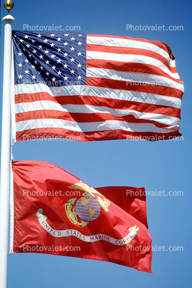 Old Glory, USA, United States of America, Marine Corps Flag, Windy, Windblown