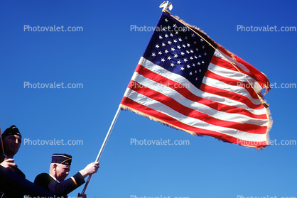 Veteran Holding Flag, Windy, Windblown, Star Spangled Banner, Old Glory, USA Flag, United States of America