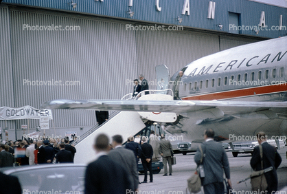 Barry Goldwater steps out of the Plane, Presidential Campaign 1964, Boeing 727-23, N1982, 1960s