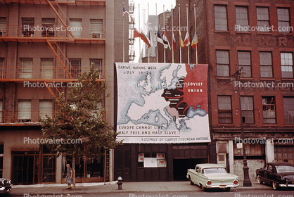 Captive Nations Week banner, Cold War, Garage, 1950s