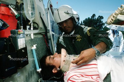 Neck Brace, Woman Patient, Bell 206 JetRanger, 15 May 1989