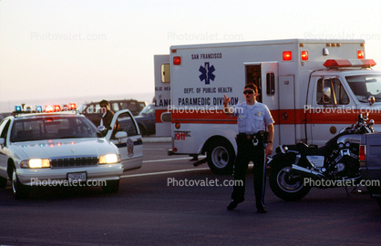 Ambulance, Great Highway, San Francisco, Police Car