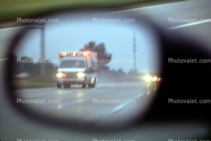 car Mirror, Ambulance, flashing lights