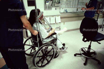 Wheel Chair, Woman, Crutches, Broken Leg