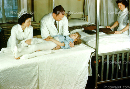 Girl, Doctor, Nurse, bed, Spicacast, Patient in a body cast, Traction, 1949, 1940s