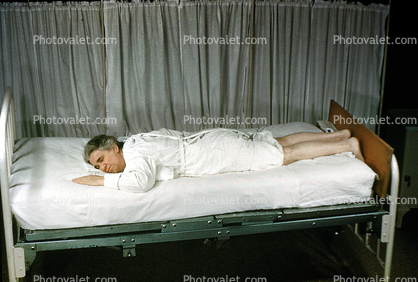 Patient in bed, 1949, 1940s