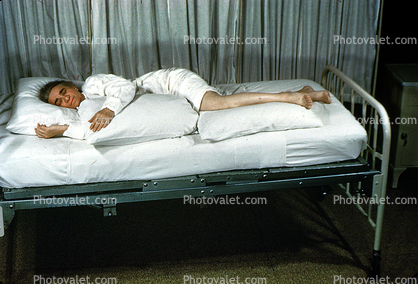 Patient in bed, 1949, 1940s