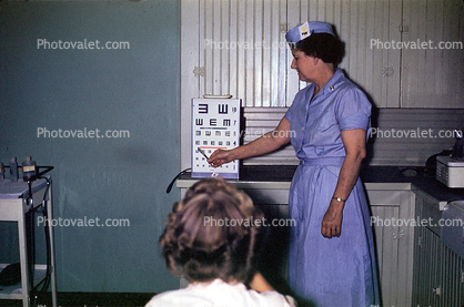 Eye Examination, School Nurse, Woman, Cap, Uniform, 1940s