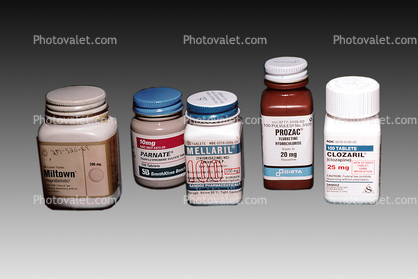 Medicine Bottles, Prozac, Cloazril, Mellaril, Parnate