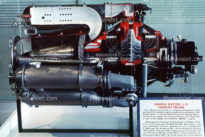 General Electric J-31 Turbo-Jet, jet engine, J31, turbojet, turbine, cutaway