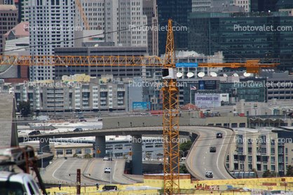 Liebherr Construction Crane, Tower, buildings, Interstate Highway I-280