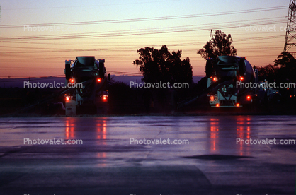 cement pour for a large warehouse floor, early morning, Twilight, Dusk, Dawn