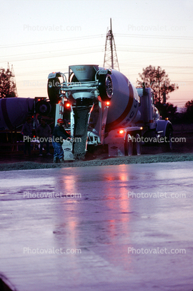 Concrete Power Trowel Finishing Machine, smoothing out cement for a large floor, early morning, Man, Men, Worker