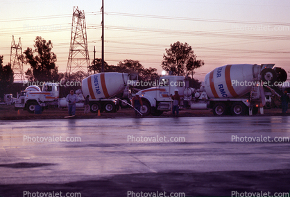 early morning, cement trucks
