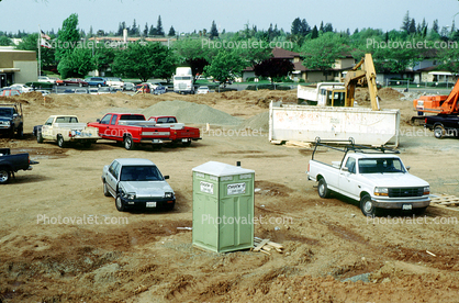 Porta-Potty, Construction Site, Dirt, Soil, cars