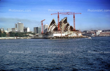 Construction of the, Sydney Opera House, Harbour, Cranes, Art Complex, Australia, Harbor