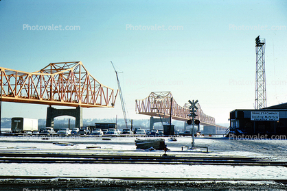 Cars, Bridge Construction, Peoria Illinois, 1958, 1950s