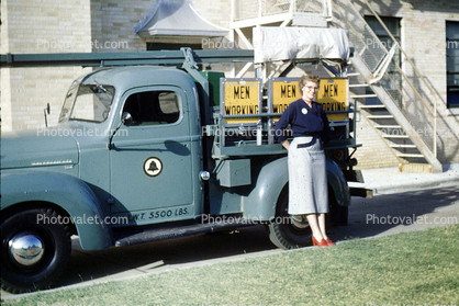 Bell System Telephone Pickup Truck, woman, dress, 1950s