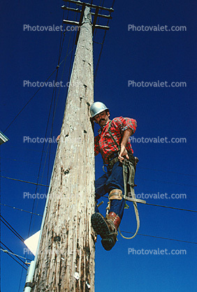 lineman, Climbing, Climbs, Telephone Pole