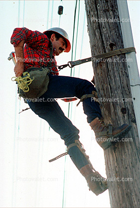 lineman, Climbing, Climbs, Telephone Pole