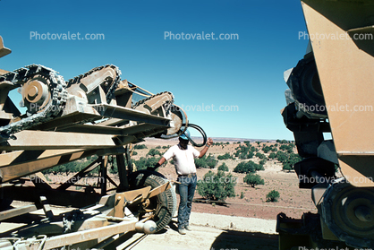 Laying down Concrete Ties, Foundation, Caterpillar Machine, July 1972, 1970s