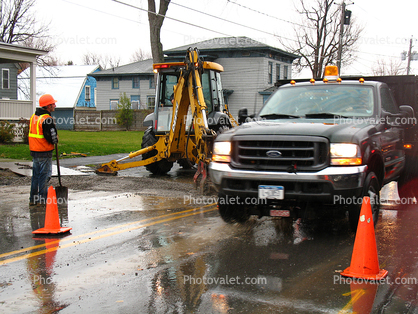 Ford Truck on a Rainy day, Back Hoe, Digger, south of Watertown, New York