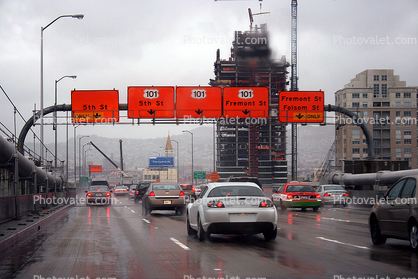 Cars, Construction For US Highway 101, Interstate Highway I-80, rain, inclement weather, freeway, 2006