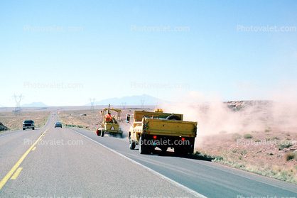 roadside sweeper, dust, dump truck, diesel