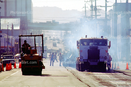 Compacter, smoke, freightliner truck, 16th street at Potrero Hill