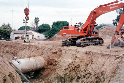 Sewer Lines, Hitachi EX700 Excavator, Digger, shovel