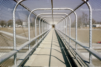 fenced in, pedestrian bridge, infinty, October 1964, 1960s